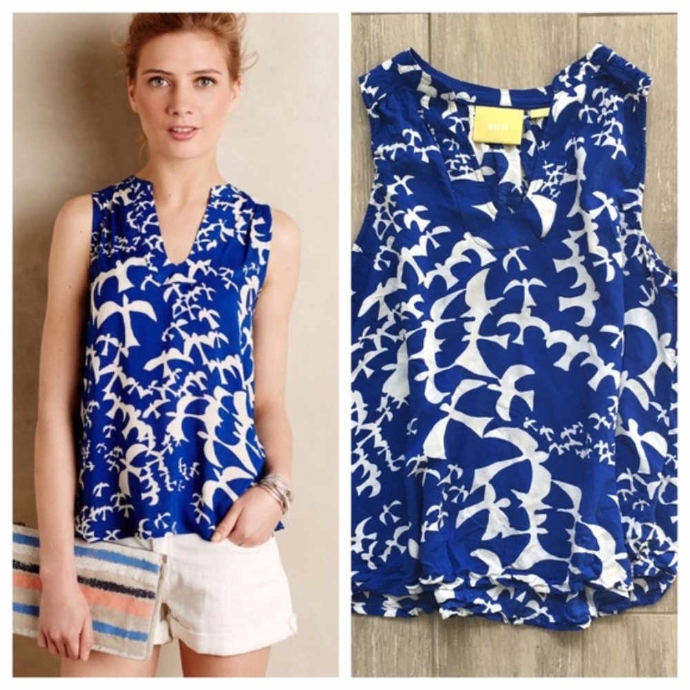 Anthropologie Maeve Enna white birds blouse